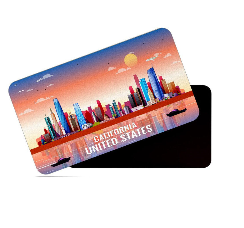 dhcrafts Rectangular Rubber Fridge Magnet / Magnetic Card Multicolor United States California Design Pack of 1 (8.6cm x 5.4cm)